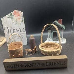 Rustic Home Accents Set with Baskets and Birdhouse